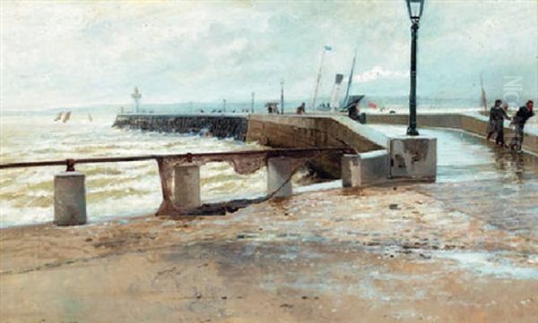 On The Jetty Oil Painting by Maurice Francois Auguste Courant