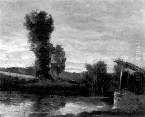 Flusslandschaft Unter Bewolktem Himmel by Maurice Francois Auguste Courant