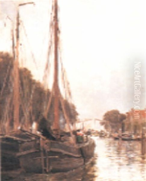 Barques De Peche Amarrees Oil Painting by Maurice Francois Auguste Courant