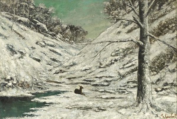 Biche Dans La Neige, 1875-1876 Oil Painting by Gustave Courbet