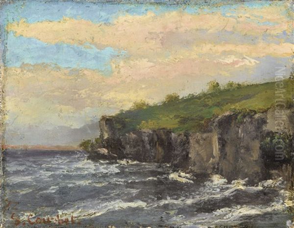 Cliff By The Water Oil Painting by Gustave Courbet