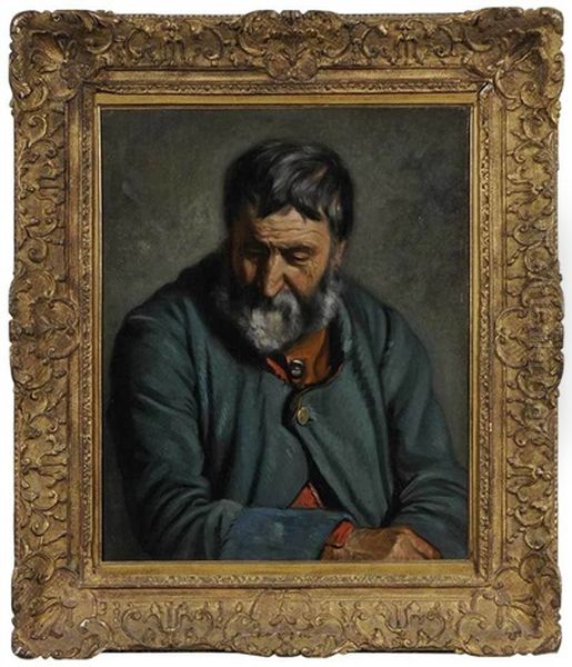 Portrait Of An Older Man In Blue Jacket Oil Painting by Gustave Courbet