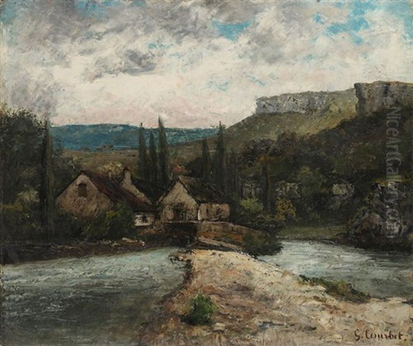 Paysage De Riviere Du Jura / Lanscape At The River Jura Oil Painting by Gustave Courbet