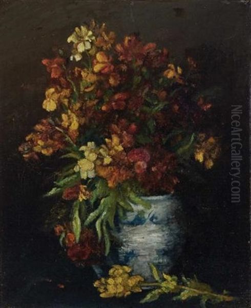 Flowers In A Ceramic Vase Oil Painting by Gustave Courbet