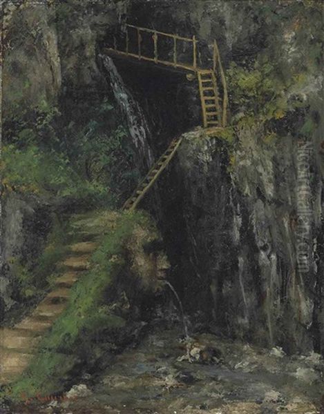 Les Gorges Des Saillon Oil Painting by Gustave Courbet