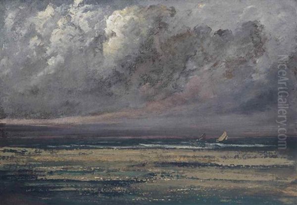 Cote Normande Pres De Trouville, Voiliers Vu De La Greve Oil Painting by Gustave Courbet