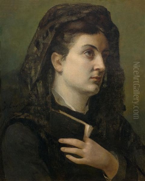 La Femme Au Missel (probably Portrait Of Zelie Courbet) Oil Painting by Gustave Courbet