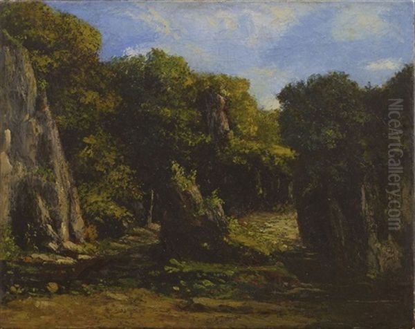 Rochers, Verdures, Et Ruisseau Oil Painting by Gustave Courbet