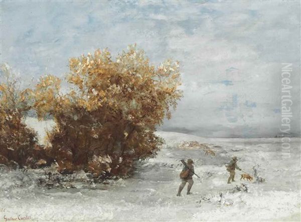 Chasseurs Dans Le Neige Oil Painting by Gustave Courbet