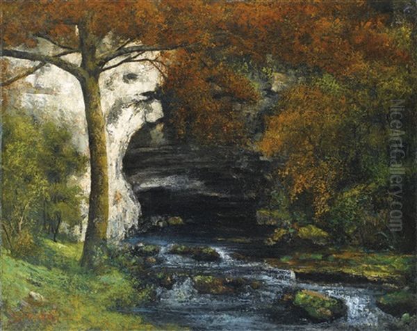 Source De Lison Pres De Nans Oil Painting by Gustave Courbet