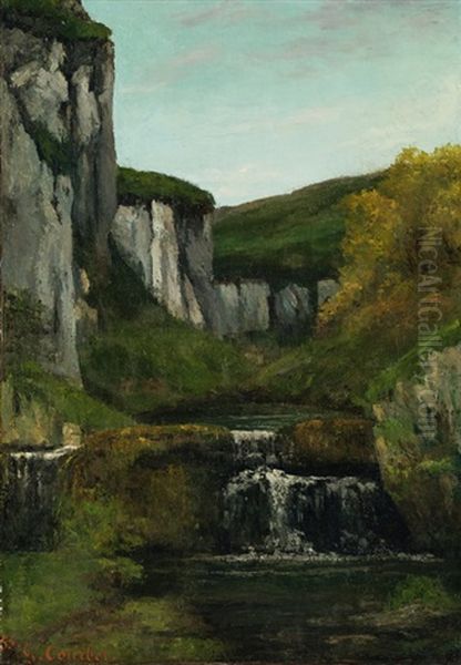 Paysage, Roches Et Cascade Oil Painting by Gustave Courbet