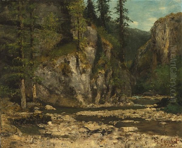 Mountainous Landscape With Stream Oil Painting by Gustave Courbet