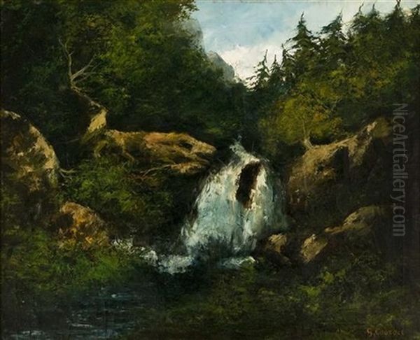 Cascading Waterfall Oil Painting by Gustave Courbet