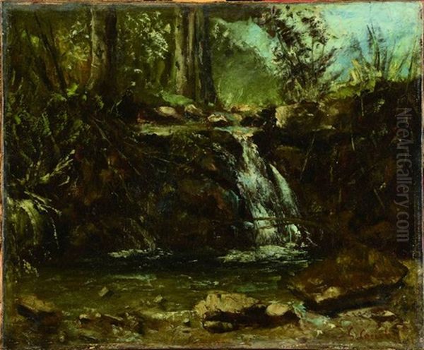 Petite Chute D`eau En Sous-bois Oil Painting by Gustave Courbet