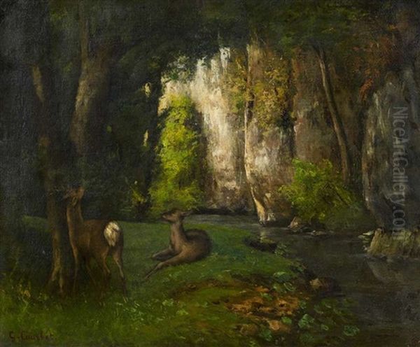 Waldlichtung Mit Rehwild. Cerf Dans Un Bois Oil Painting by Gustave Courbet