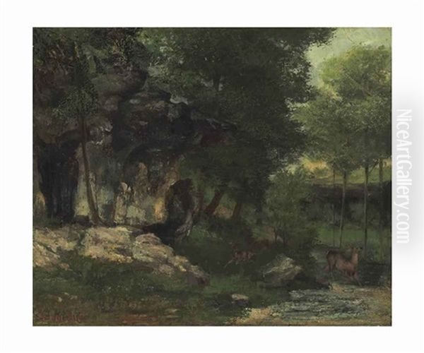 Paysage Avec Biches Oil Painting by Gustave Courbet