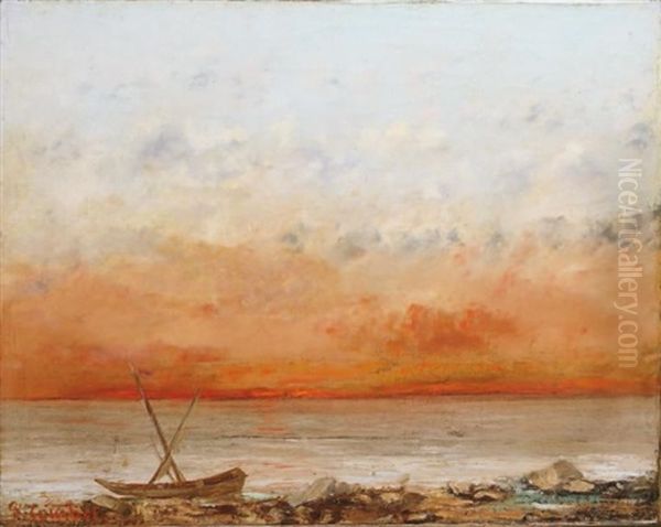 Soleil Couchant En Bord De Mer (collab. W/studio) Oil Painting by Gustave Courbet