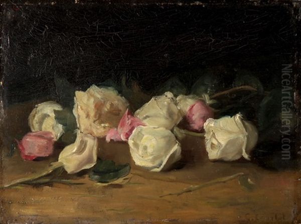 Roses Coupees Blanches Et Roses Oil Painting by Gustave Courbet