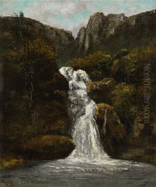 La Cascade (in Collaboration) Oil Painting by Gustave Courbet