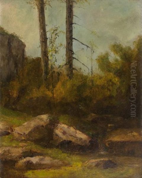 Paysage De Sous-bois A (la Garenne De Bussac En Saintonge?) Oil Painting by Gustave Courbet