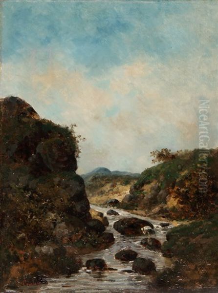 Landschaft Mit Bachlauf Mit Storch Oil Painting by Gustave Courbet