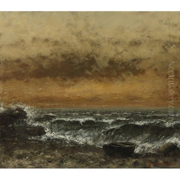 Beach Scene With A Boat Oil Painting by Gustave Courbet