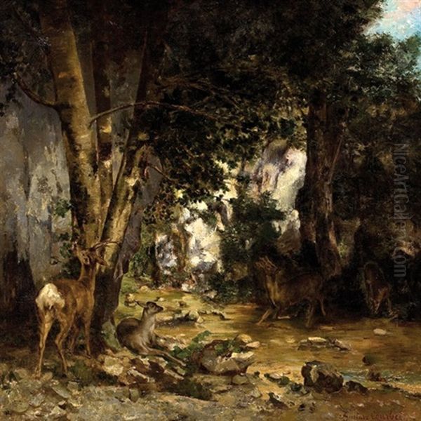 La Remise De Chevreuils Au Ruisseau De Plaisir Fontaine Oil Painting by Gustave Courbet