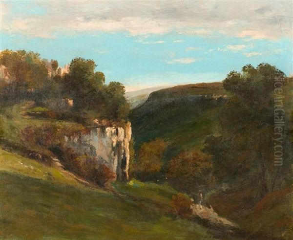 Landschaft Mit Tal Und Felswand by Gustave Courbet