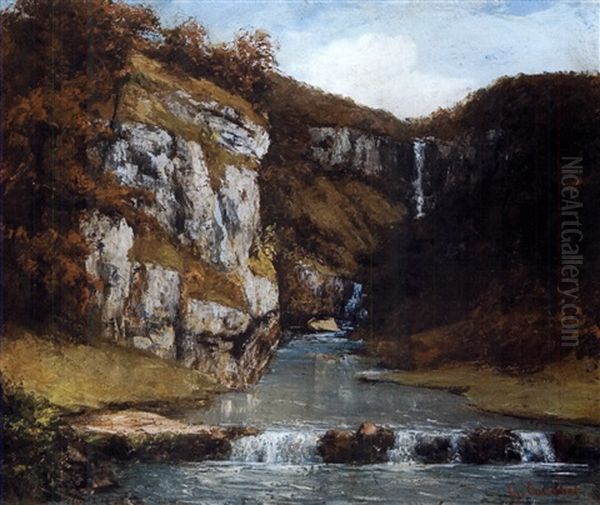 The Waterfall (collab. W/studio) Oil Painting by Gustave Courbet