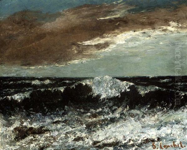 La Vague (in Collab. W/cherubin Pata) Oil Painting by Gustave Courbet