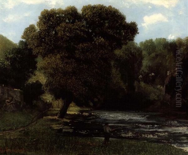 Paysage Avec Un Pecheur Oil Painting by Gustave Courbet