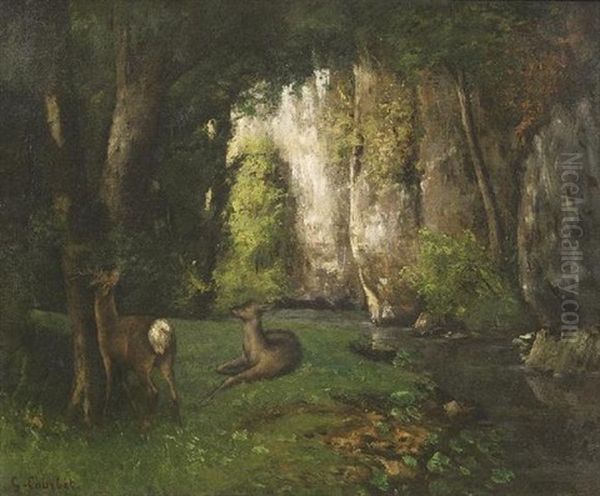 Waldlichtung Mit Rehwild Oil Painting by Gustave Courbet