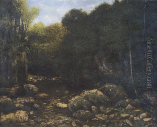 Sous Bois Avec Une Riviere Oil Painting by Gustave Courbet