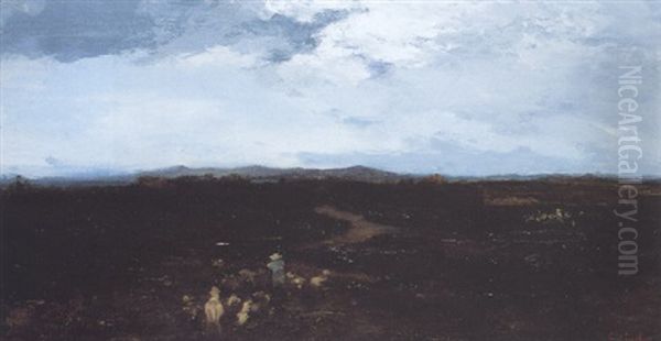 Paysage Nocturne Du Plateau: Bergere Et Son Troupeau De Moutons Oil Painting by Gustave Courbet