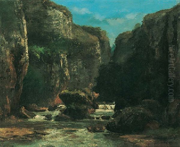 Falaises Et Ruisseau Oil Painting by Gustave Courbet