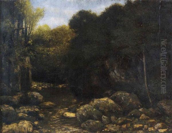 Sous Bois Avec Une Riviere Oil Painting by Gustave Courbet