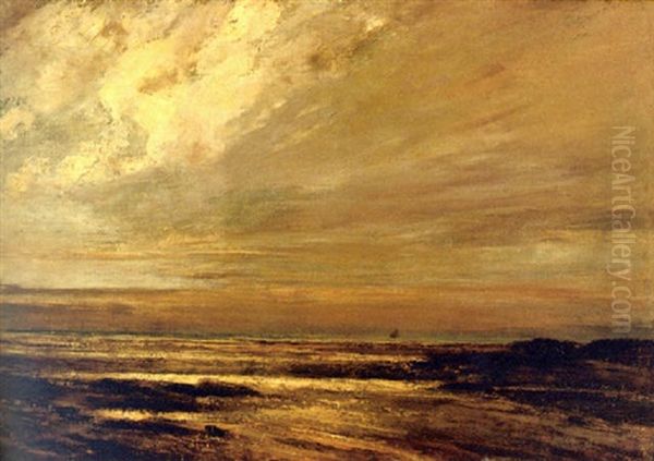 La Plage De Trouville A Maree Basse Oil Painting by Gustave Courbet