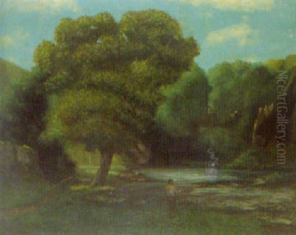 Paysage Avec Un Pecheur Oil Painting by Gustave Courbet