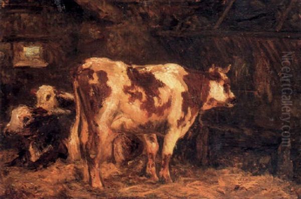 Cows In A Stable Oil Painting by Gustave Courbet