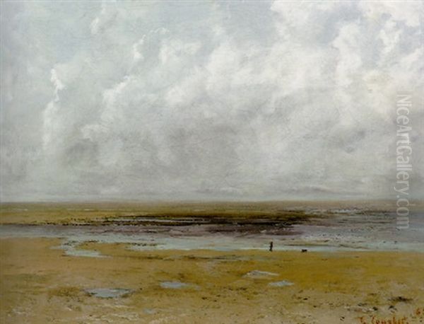 La Plage De Trouville A Maree Basse Oil Painting by Gustave Courbet