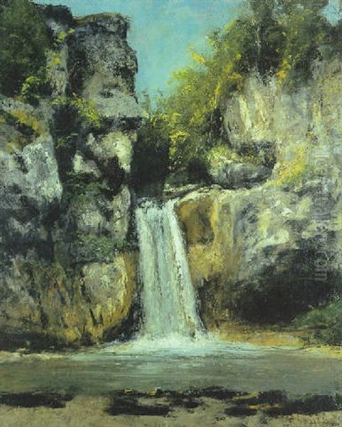 Cascade Entre Deux Falaises Oil Painting by Gustave Courbet