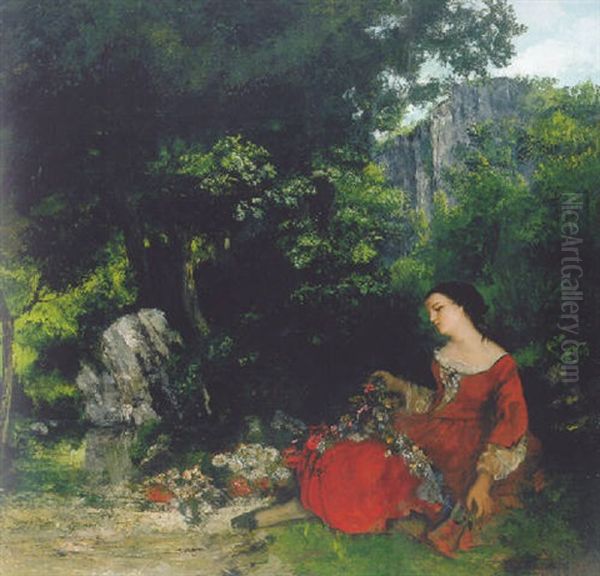 Femme A La Guirlande Oil Painting by Gustave Courbet