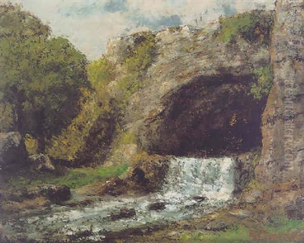 La Source Or Waterfall On The Rocks Oil Painting by Gustave Courbet