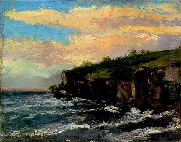 Petite Falaise A Droite S'avancant Vers La Gauche, En Bord De Lac Oil Painting by Gustave Courbet