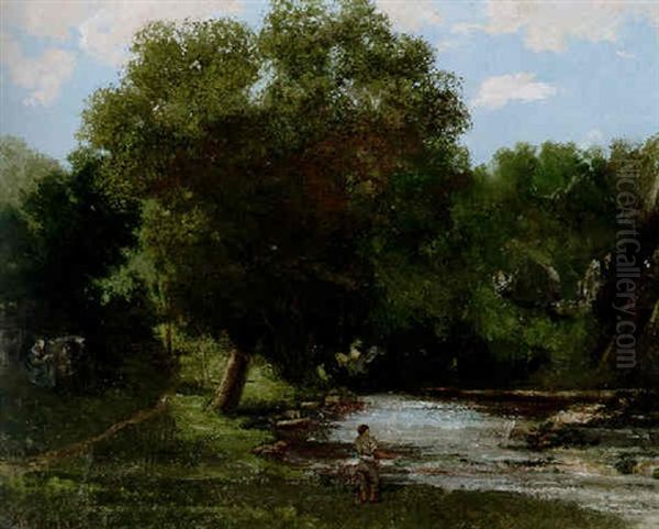 Paysage Avec Un Pecheur Oil Painting by Gustave Courbet