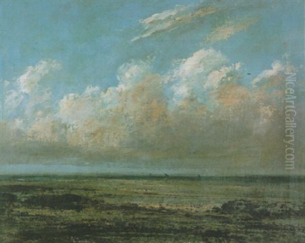 La Plage Des Roches Noires, Pres De Deauville Oil Painting by Gustave Courbet