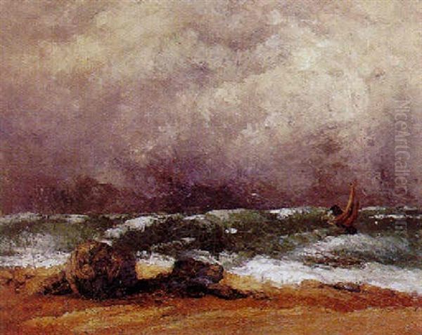 Vagues Et Rochers Oil Painting by Gustave Courbet