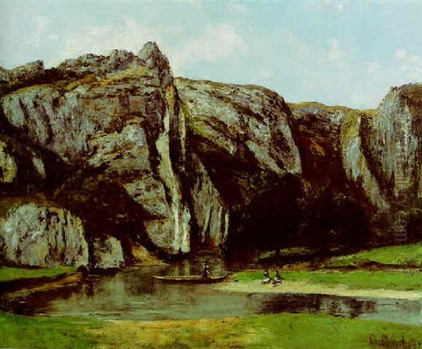 A Rocky River Landscape Oil Painting by Gustave Courbet