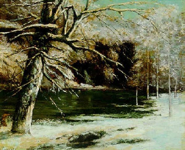 Chasseur, Effet De Neige Oil Painting by Gustave Courbet