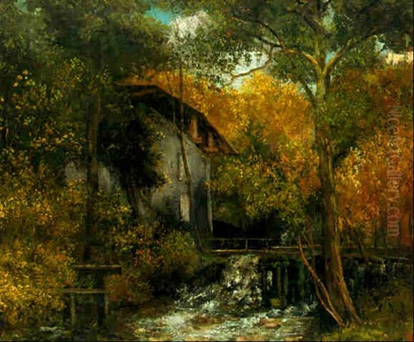 Moulin Et Chute D'eau Oil Painting by Gustave Courbet